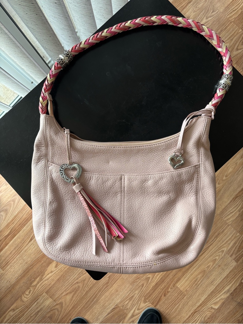 Brighton Pink Leather Shoulder Bag with Braided Strap